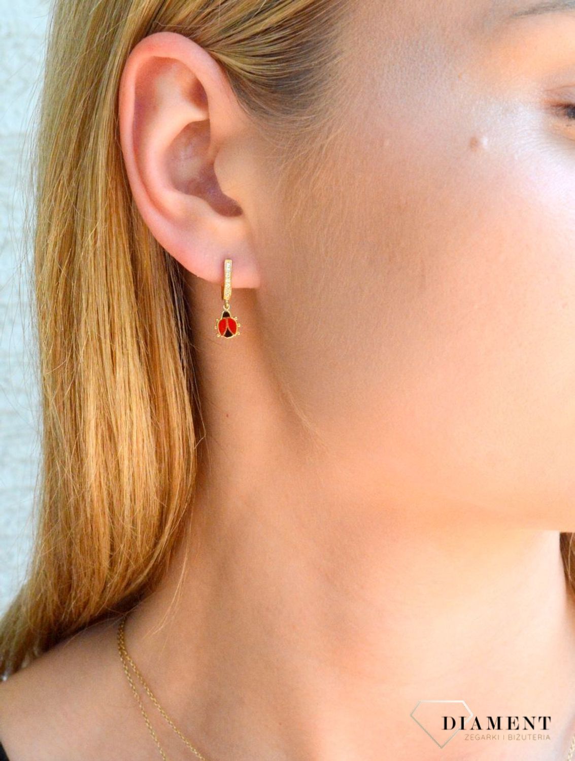 Złote kolczyki dla dziewczynki 585 z Biedronką KL 7210.jpg